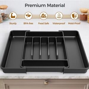 Adjustable Black Cutlery and Utensil Drawer Organizer - Expandable